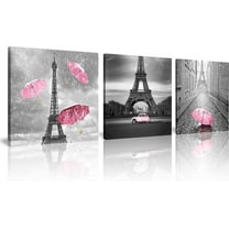 3 Pcs Black and White Canvas Wall Art for Living Room Bedroom Bathroom Girls Pink Paris Theme Room Decor Oil Painting Print Umbrella Tower Eiffel Painting for Wall Decor Pink (12X12inchX3pcs
