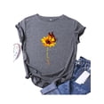 thumbnail image 1 of Innerwin Tee Butterfly Letter Printed Ladies T Shirt Holiday Short Sleeve Basic Tops Grey 3XL, 1 of 5