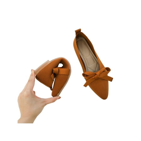 

SIMANLAN Womens Slip On Bowknot Flats Pointed Toe Flat Shoes Women Cozy Dress Shoe Ladies Mesh Orange 7.5