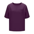 thumbnail image 5 of XUNKUSGA Womens Tops Comfortable Soild Color Cotton Linenn Womens Blouses Classic Casual Short Sleeve Crewneck Basic Tops Lightweight Loose Going Out Tops S-3XL Purple, 5 of 9