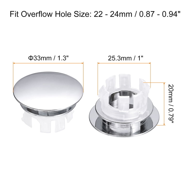 Uxcell Sink Overflow Cover Set – 2Pcs Copper Trim Rings For Bathroom Kitchen Basin Drain Holes, Silver & Black, Fits 22-24mm Holes