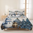 thumbnail image 3 of Quilts Full Size Bedding Set, Blue Snowman Christmas Lightweight Quilted Comforter, Xmas Tree Balls Pine Needle Rustic Soft Reversible Bedspread Coverlet with Pillow Covers for All Season, 78" x 90", 3 of 9