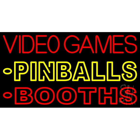 Video Game Pinballs Booths 1 LED Neon Sign 20 x 37 - inches, Black Square Cut Acrylic Backing, with Dimmer - Bright and Premium built indoor LED Neon Sign for wall décor, arcarde, and storefront.