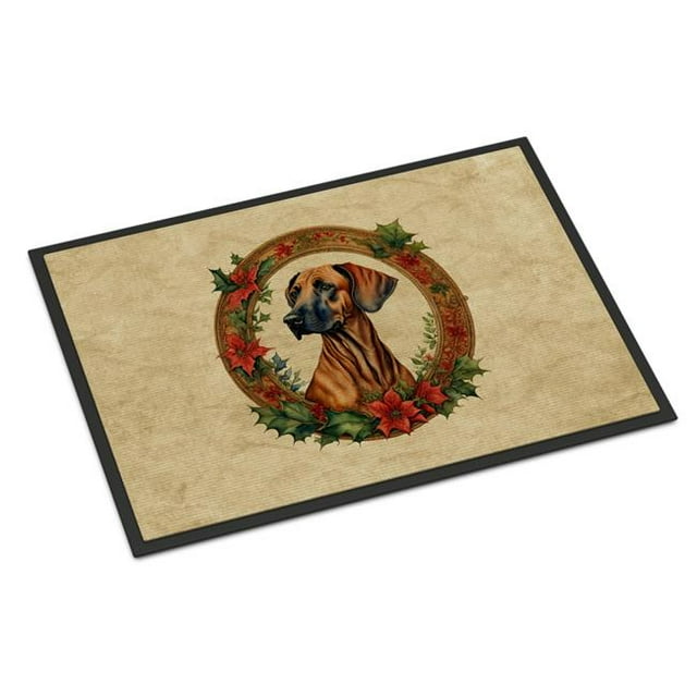 Carolines Treasures DAC2418JMAT 24 x 36 in. Unisex Rhodesian Ridgeback Christmas Flowers Doormat