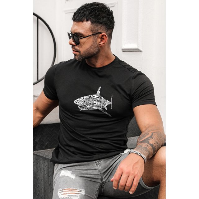 ABPHQTO Camiseta de manga corta ajustada con estampado de letras Shake de hombre de color negro