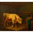 thumbnail image 2 of Johann Baptist Dallinger von Dalling the Younger 22x20 Gold Ornate Framed and Double Matted Museum Art Print Titled - Rind Im Stall (1851), 2 of 4