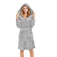 thumbnail image 3 of Women's Plush Fleece Hooded Knee Length Robe Set, Soft Bathrobe with Pockets and Sleep Mask, Cozy Loungewear, Warm Spa Robe with Adjustable Belt, Matching Eye Mask Included Grey XXL, 3 of 6
