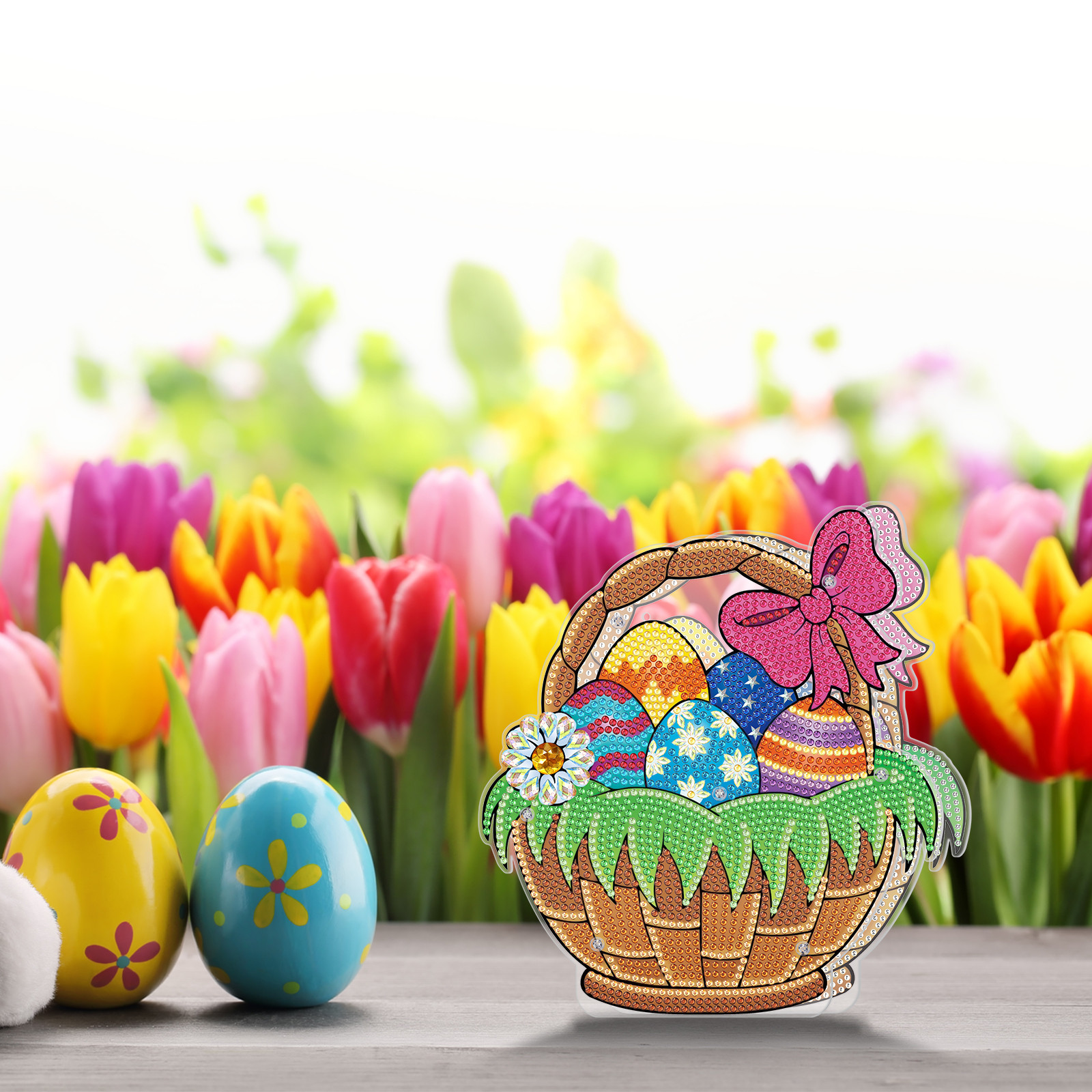 FLOPESN 3Pcs Easter Bunny DIY Diamond Art Painting Ornaments Lamp Kits, Diamond Painting Creative Handmade Bedroom Room Decor Double-Sided Dotted Diamonds