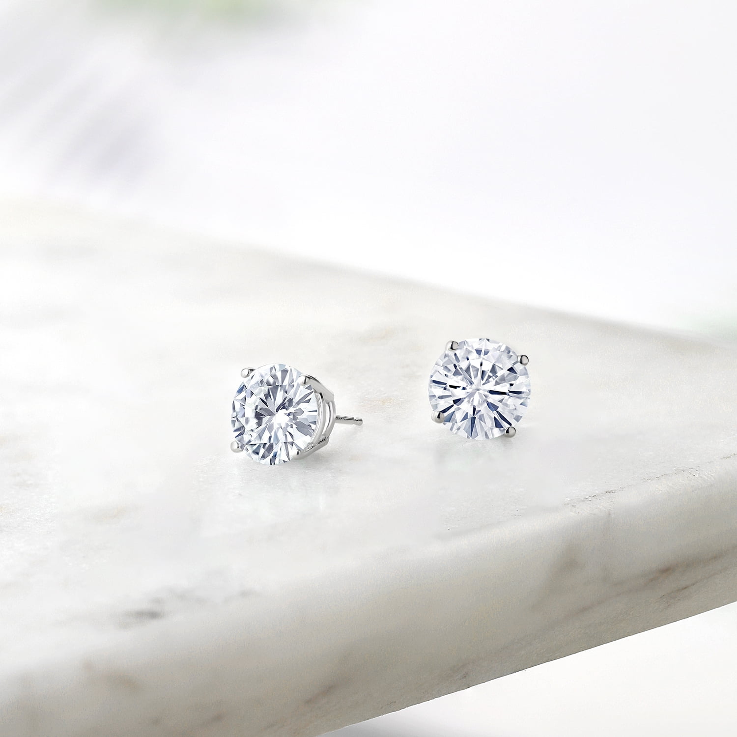 Gem Stone King 0.50 to 7.75 Carat Round White Moissanite Stud Earrings for Women Men Set in 925 Sterling Silver | 4MM to 10MM | D-E-F Color