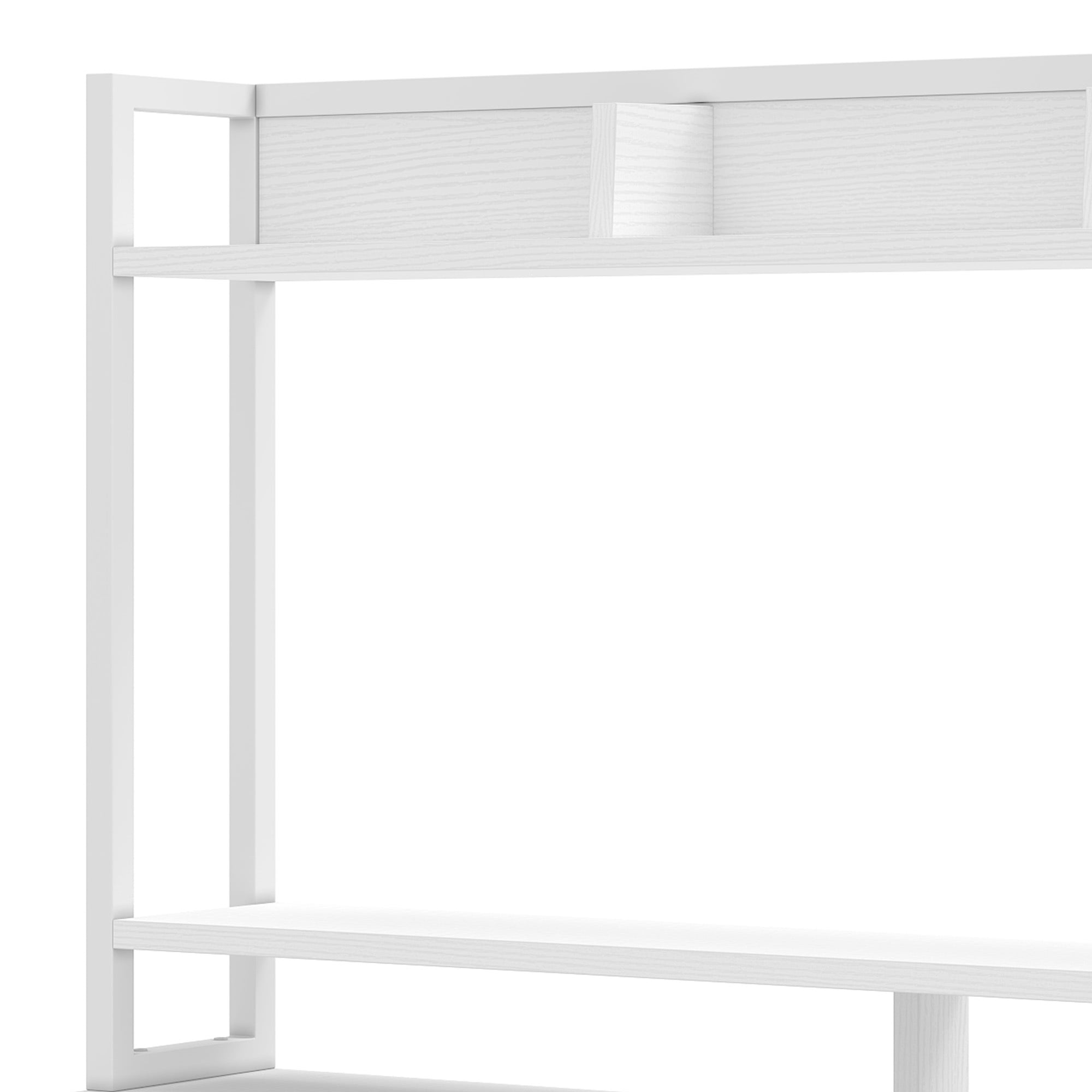 Uforic 59.1 Inch Rustic Brown Computer Desk with Hutch & Drawers with RGB LED Light Strip Multi-Shelf Storage with Sturdy Metal Frame, White
