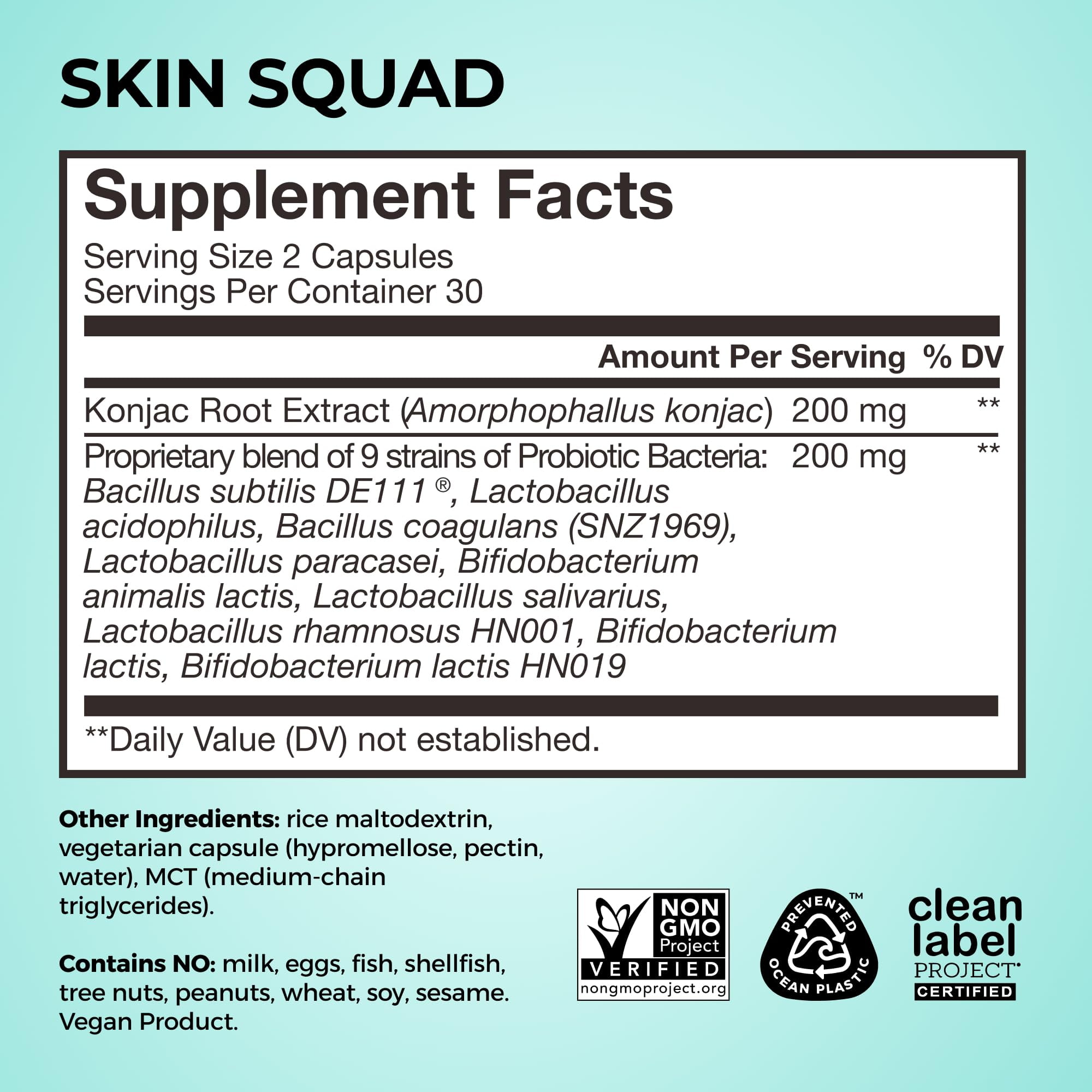 HUM Skin Squad Probiotic for Clear Skin & Gut Health Support, 60ct