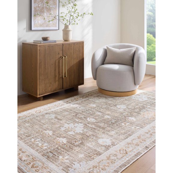 Hauteloom Hipuv Hallway, Kitchen Runner Rug - Traditional - Dark Brown, Beige, Light Gray - 2'11" x 7'7"