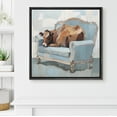 thumbnail image 3 of IDEA4WALL Framed Canvas Print Wall Art Sleeping Calf On The Blue Armchair Cozy Print Animal Portrait Pastel Artwork Wall Decor Rustic Relax/Clam for Bedroom, Living room, Office - 16"x16" Black, 3 of 5