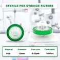 thumbnail image 2 of CryoKing 100Pcs Syringe Lab Filter, Sterile PES Hydrophilic Filters, 0.22um Pore Size, 13mm Membrane Diameter for Laboratory, Individually Packed, 2 of 5
