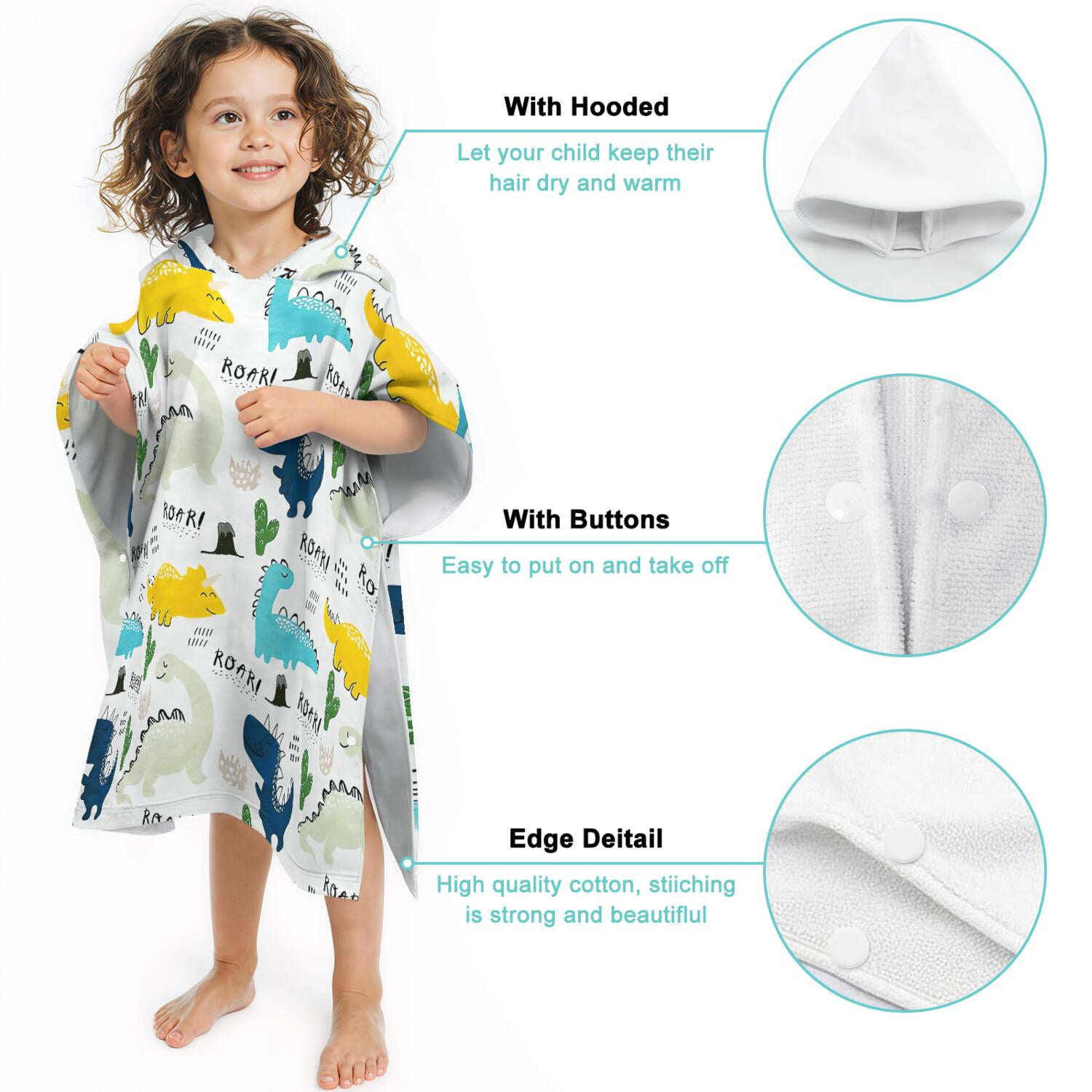 Hooded Kids Beach Towels - Toddler Bath Towel Girls Boys Swimming Cover-ups for Ages 2 to 6 Kids Pool Towels Quick Dry Lightweight Soft Microfiber Poncho Towel 28x28 (Dinosaur Pattern)