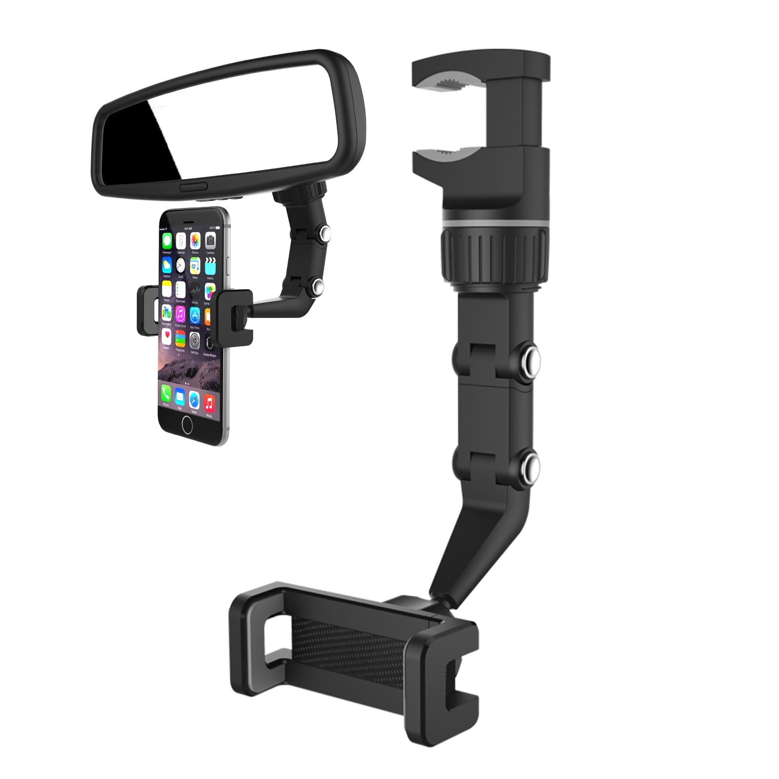 360 Rotation Cell Phone Mount Holder Motorcycle Rearview Mirror ABS Bracket
