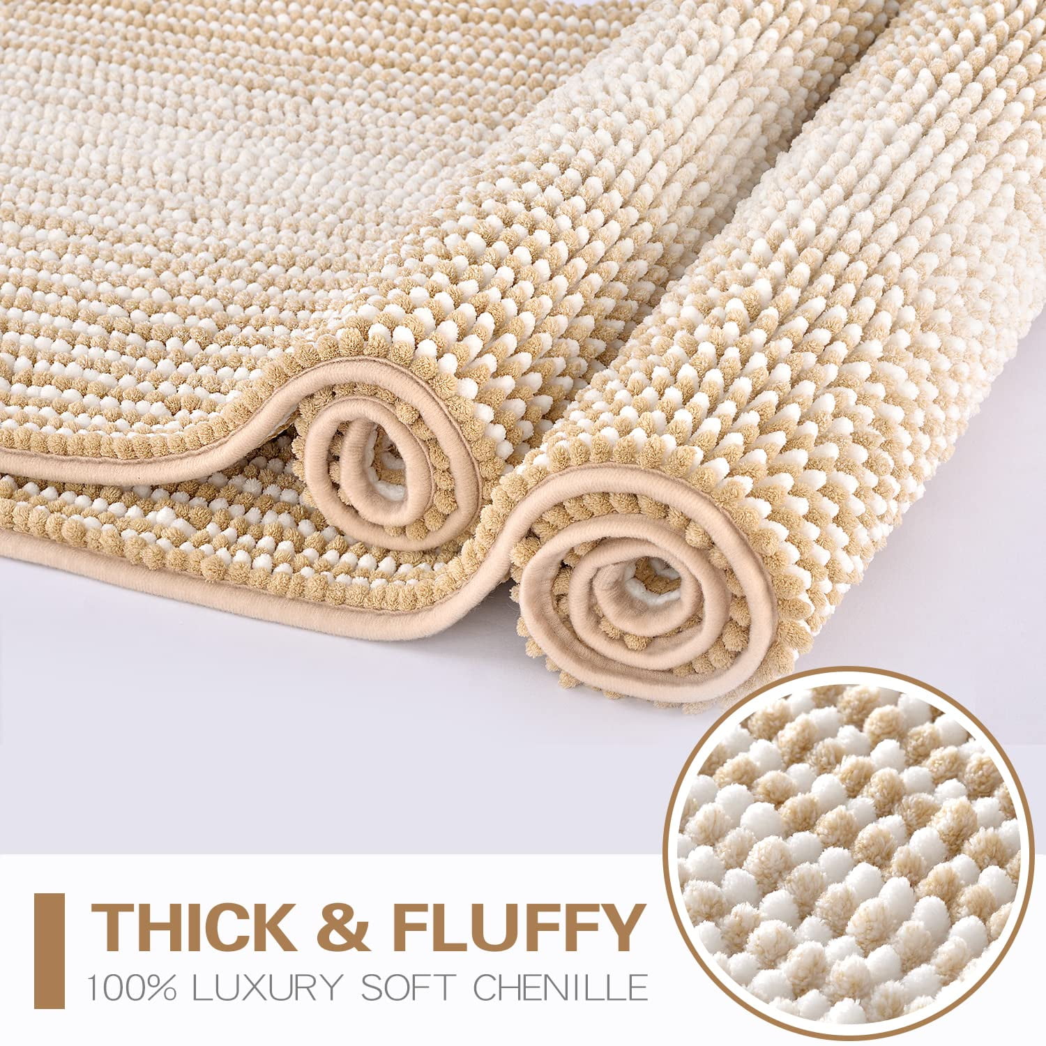 Feivea Luxury Soft Chenille Bath Rugs Sets 2 Piece Non Slip Shaggy Fluffy  Thick Microfiber Bathroom Mats Extra Absorbent Machine Washable（Asparagus