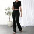 thumbnail image 2 of 2025 Women's Two Piece Knit Matching Outfits High Neck Slim Fit Tops And Flared Trousers Tracksuit Sets, 2 of 6