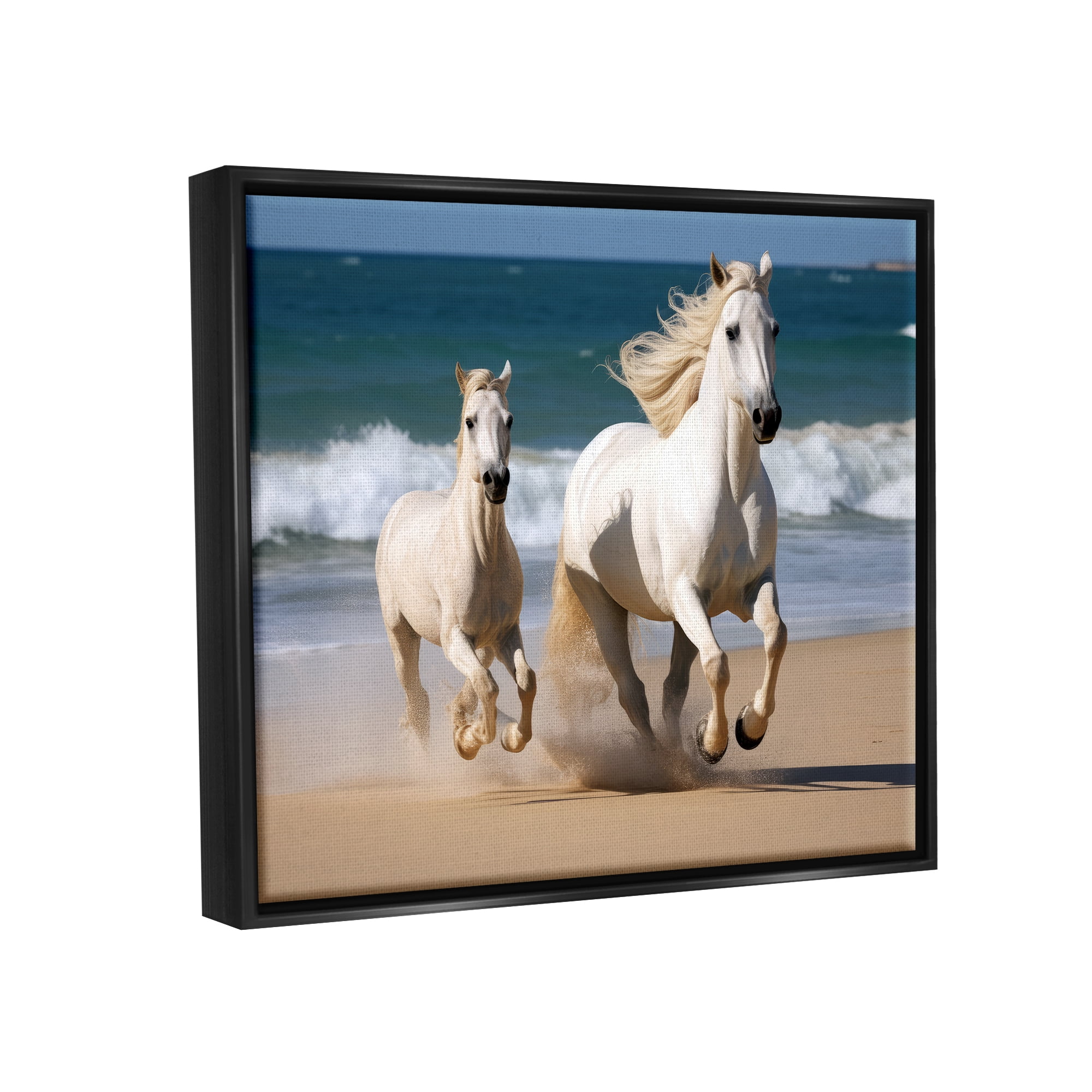 Stupell Industries Trotting Horses on Beach Animals & Insects Photography Black Floater Framed Canvas Art Print Wall Art, 21 x 17