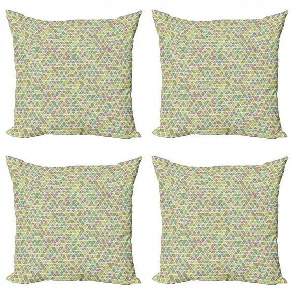 Geometric Throw Pillow Cushion Case Pack of 4, Colorful Triangles Separated with White Diagonal and Horizontal Stripes Print, Modern Accent Double-Sided Print, 4 Sizes, Multicolor, by Ambesonne