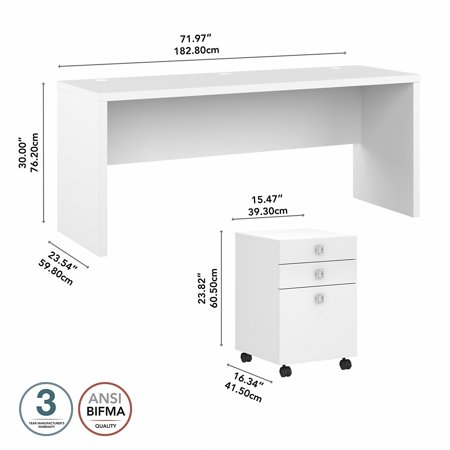 UPC: 0042976194222 | Bush Business Furniture Echo 72W Computer Desk with Drawers by Pure White Pewter Finish