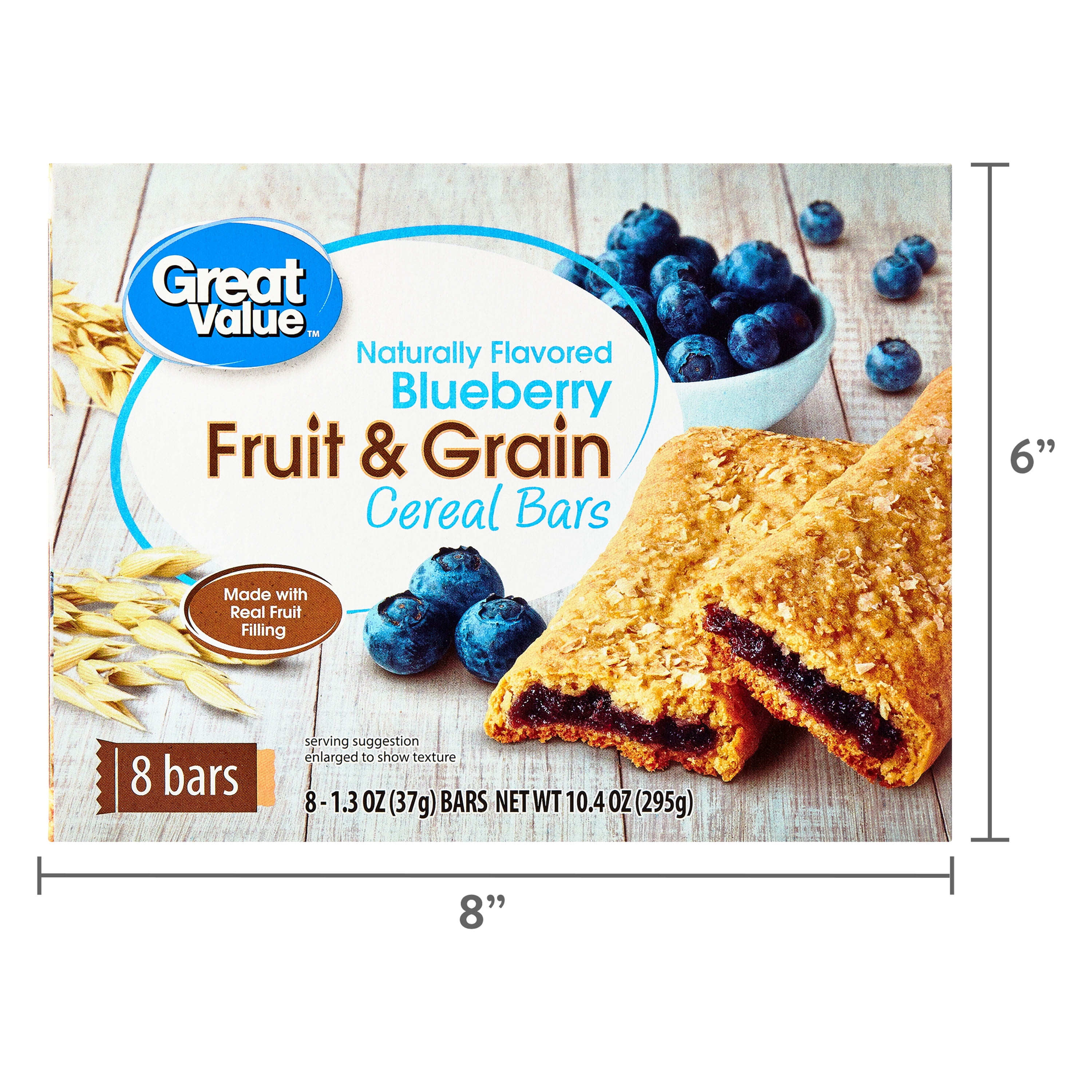 (12 pack) Great Value Fruit & Grain Cereal Bars, Blueberry, 1.3 oz, 8 Count