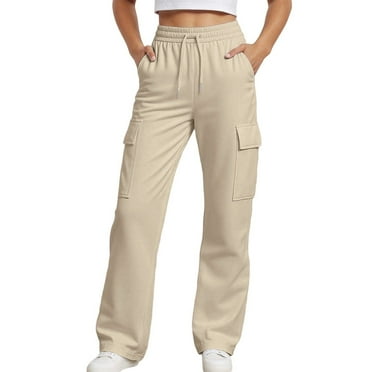 SonxaHe Toddler Girl's Pants Drawstring Elastic Waist Straight Leg Active Comfy Athletic School Trousers Beige,Sized 4-5