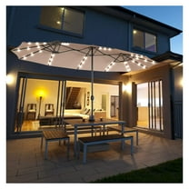 15 Ft Double Sided Patio Umbrella with Solar Lights, Extra Large Rectangle Outdoor Umbrella with 36 & Crank Handle for Deck, Poolside, Garden, Backyard (Beige)