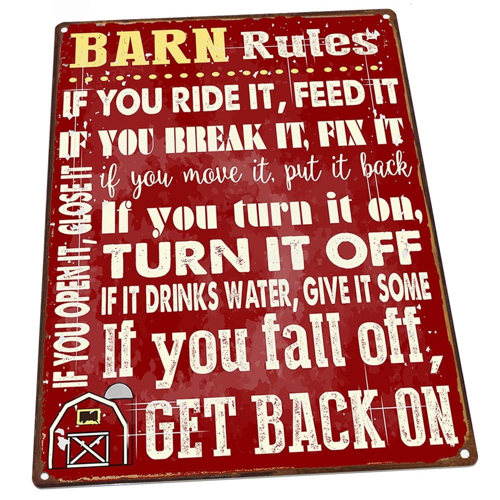 Barn Rules 9"x12" Metal Sign, Wall Decor for Farm and Country