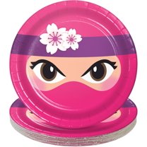 HOME & HOOPLA Pink Ninja Party Supplies - Girl Ninja Round Paper Dessert Plates for 16 Guests