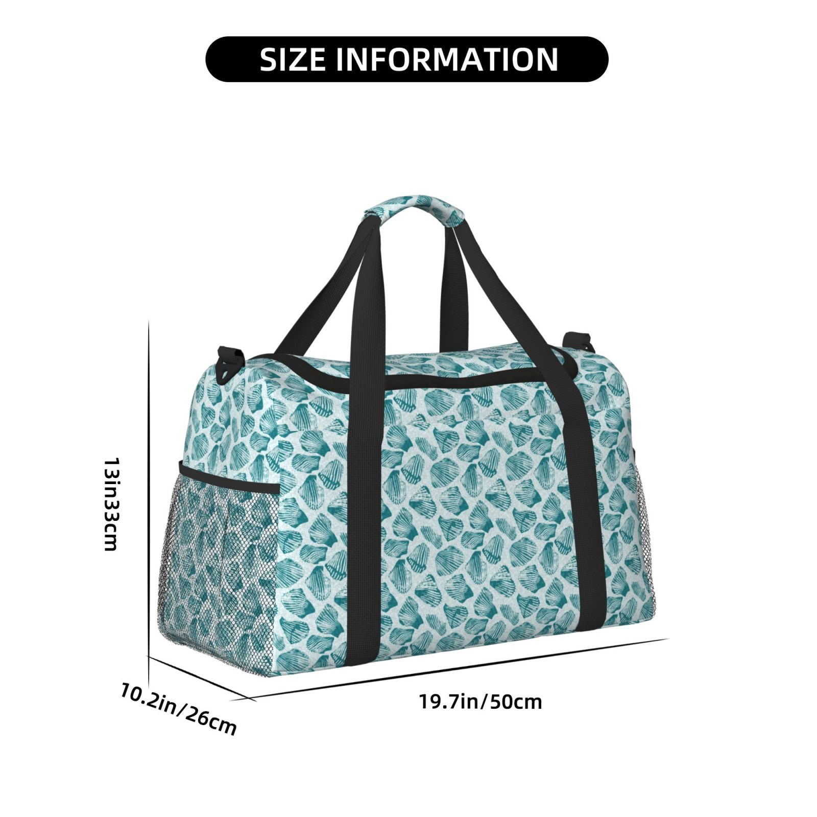 Fuzoiu Teal turquoise shell Print Travel Duffle Bag,Carry On Tote Bags,Duffel Bag,Sport Gym Bag, Hospital Bag for Labor and Delivery, Overnight Bag,Luggage Bag