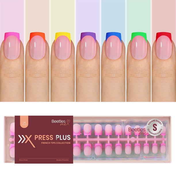 Press On Nails Beetles Summer, 210 unidades, 7 colores, cuadrados cortos