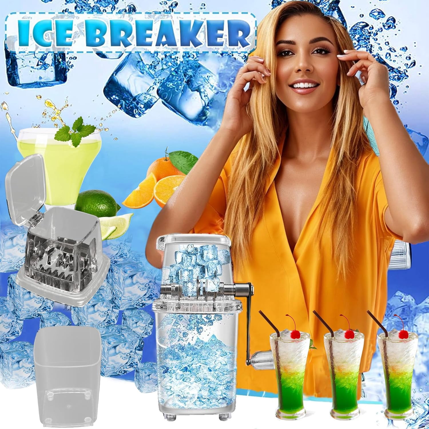 Manual Ice Crusher Machine: 1.25L Chrome Plated Ice Grinder, Portable Clear Ice Crushers for Home Use Office Outdoor Camping, Small DIY Hand-Crank Openable Lid Crushed Ice Shaver (Black)