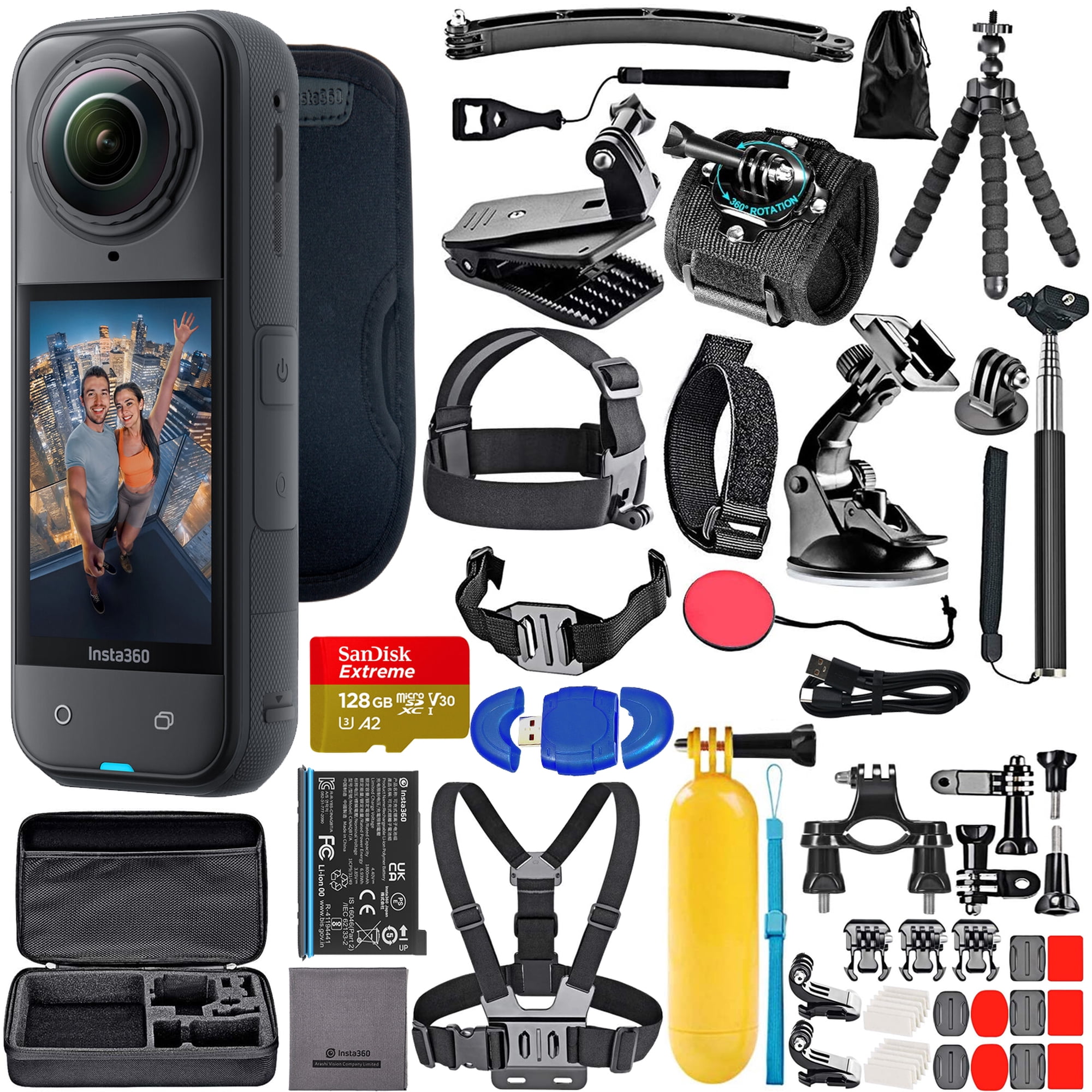 Insta360 X5 8K 360 Waterproof Action Camera with PureVideo AI, Stabilization, 185-Min Battery Life + 50-in-1 Accessory Kit + 128GB Card + More Kit