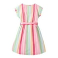 thumbnail image 3 of Ugoldhm Girls V-Neck Dresses Summer Fashion Striped Short Sleeve Cotton A Line Dress 8-12 Years, 3 of 8