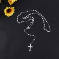 thumbnail image 2 of EeaseMX Rosario cristiano de perlas para hombres y mujeres, collar con crucifijo, recuerdo de oración (blanco), 2 of 7