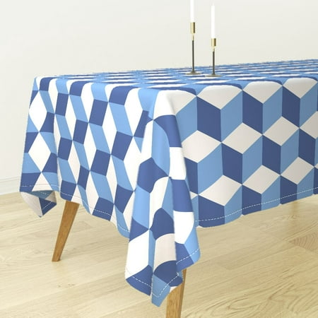 Tablecloth Optical Illusion Hex Blue And White Hexagon Tile Escher Cotton