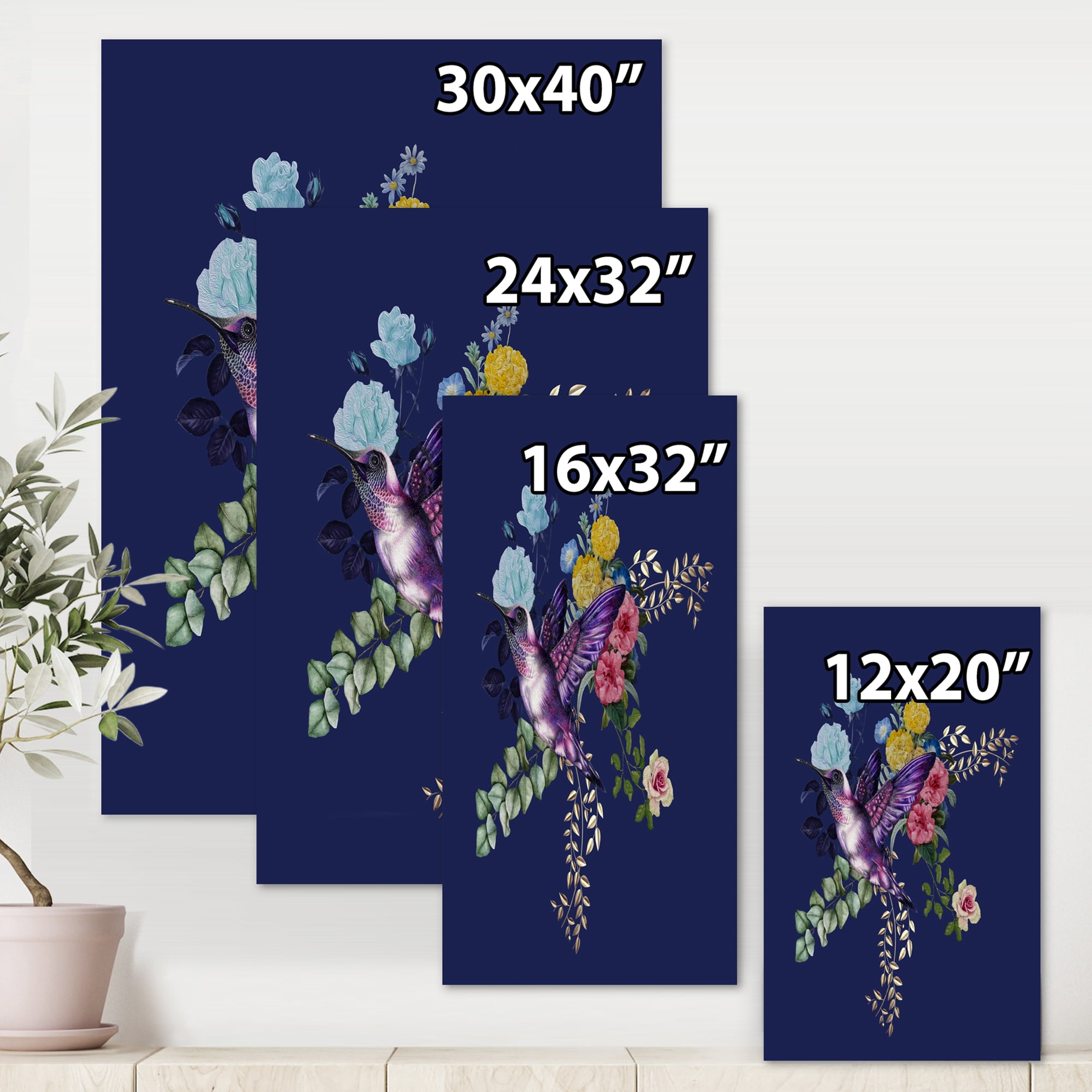 Designart ' Little Bird Sitting On Colourful Bouquet Of Wildflowers I ' Traditional Canvas Wall Art Print