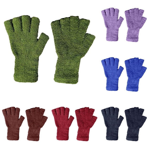 SUXIAN Winter Mittens Extra Long Wrist Kids Fingerless Thermal Knitted Boys Girls Warmth Half Finger Handwear Insulated Gloves Green One Size