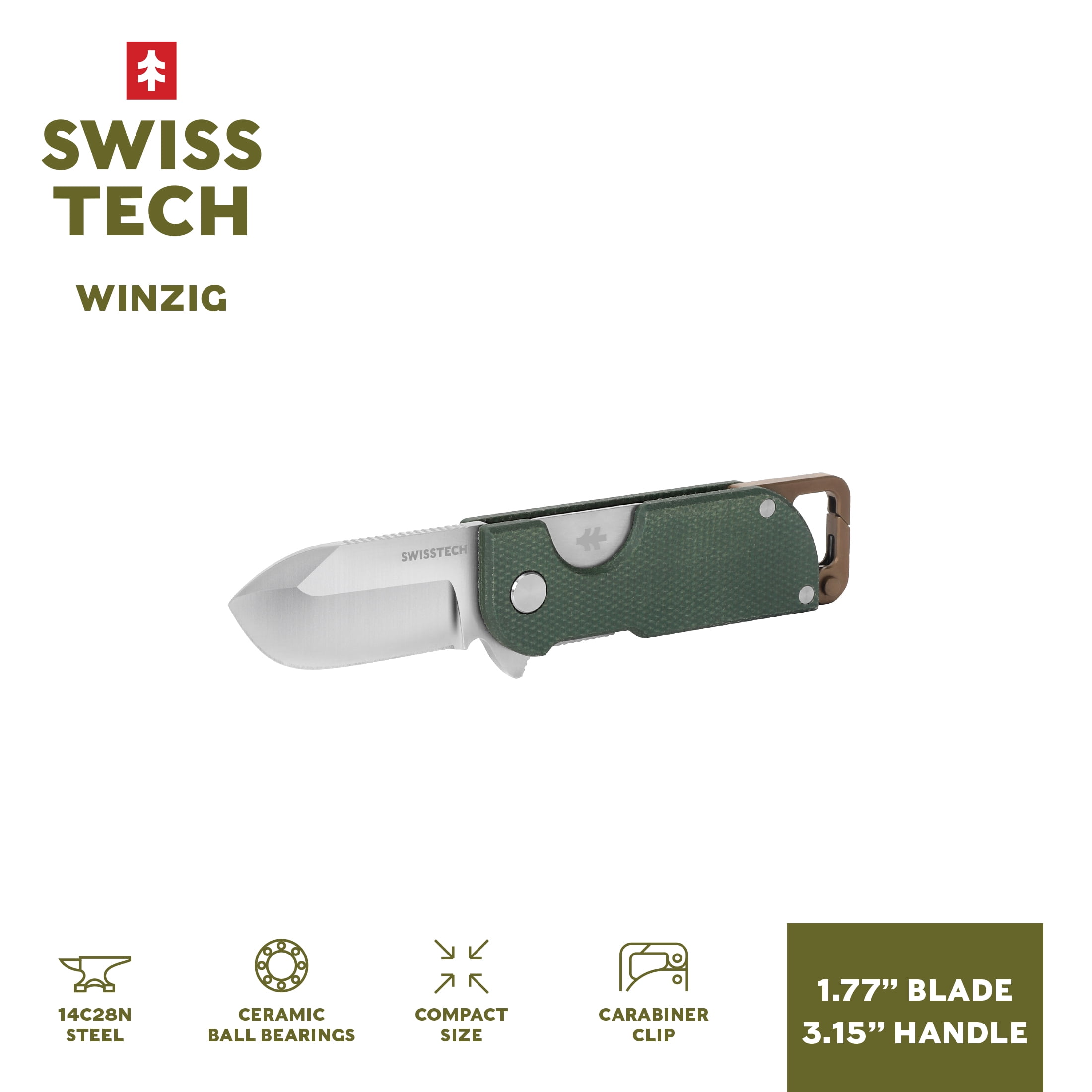Swiss Tech Winzig Stainless Steel Folding Knife with Dark Spruce Micarta Handle