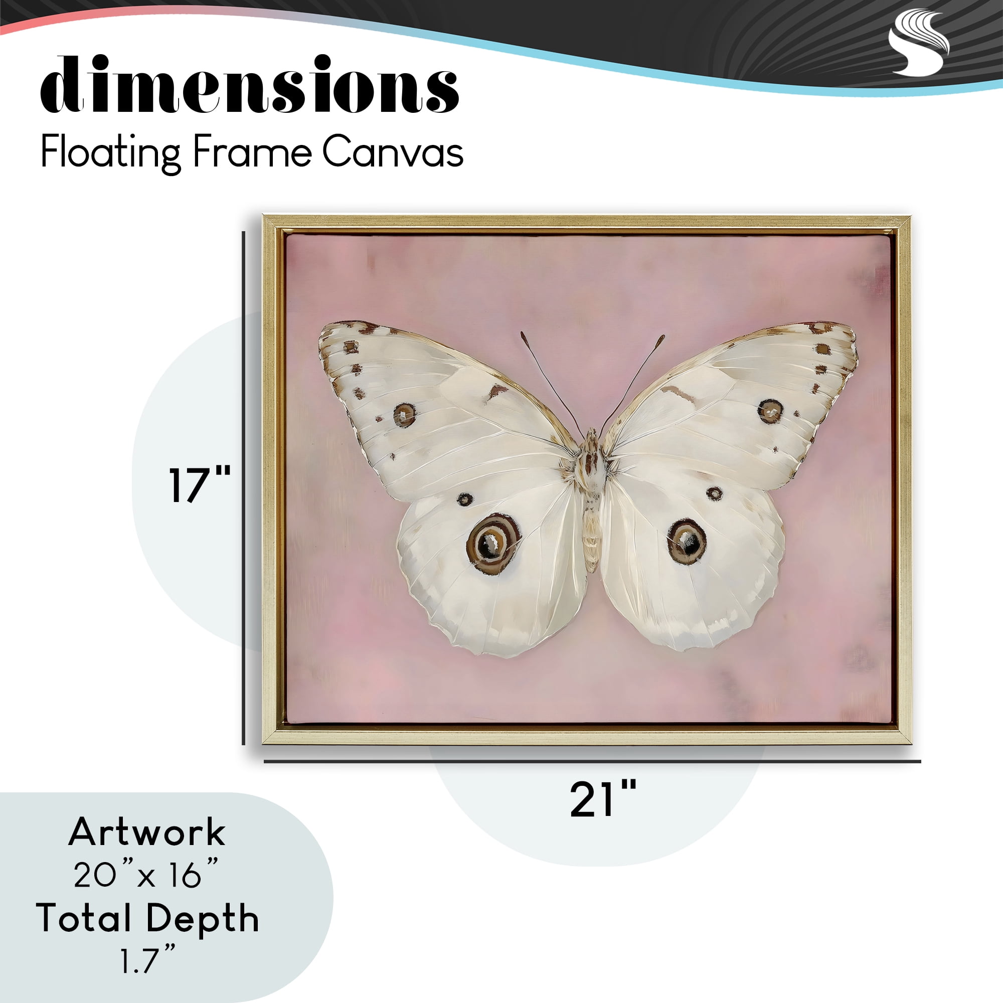 Stupell Industries Gossamer Butterfly on Blush Background Gold Framed Floater Canvas Wall Art, design by Arlington Prints