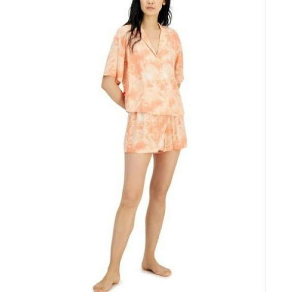 Alfani Women's Notch-Collar & Pajama Shorts Set Peach-XS