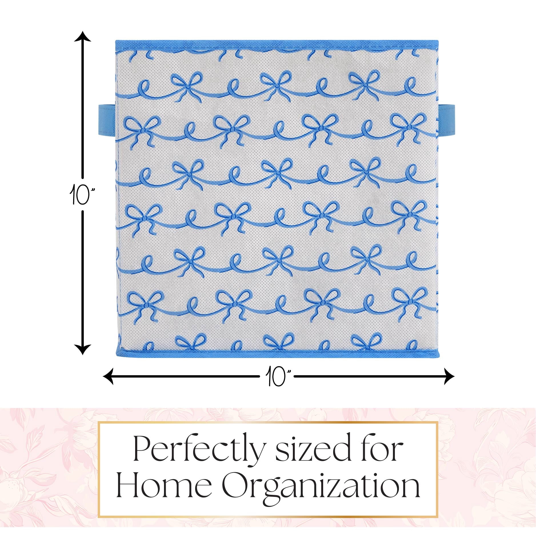 Urban Shop Petals and Pearls Collapsible Storage Cube, Ribbon Blue