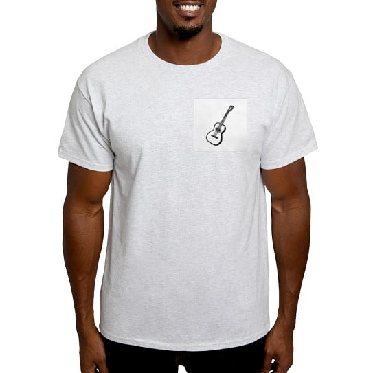 CafePress - Black Woodcut Guitar Ash Grey T Shirt - Men's Classic Cotton T-Shirts