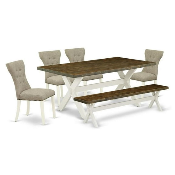 Atlin Designs 6-piece Wood Dining Table Set in Linen White/Doeskin