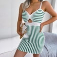 thumbnail image 7 of IROINNID Sheath Dress For Women Sexy Suspender V-Neck Contrast Stripe High Waist Knitted Suspender Wrap Hip Dress Short Stripes Dress, 7 of 7