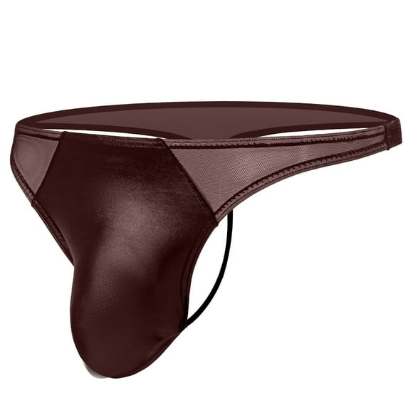 Men's Thong, Leather Underwear with Lacquer Finish, Mesh Panels for Breathability, Comfortable T-Back Design for Casual Wear, Outdoor Activities, Sensual Moments