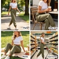 thumbnail image 2 of Elastic Waist Pants with Pockets, High Waisted Straight Leg Trousers, Solid Color Casual Work Slacks for Women, Office Business Casual Gifts | CSEONE,Army Green L, 2 of 8