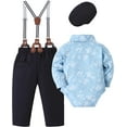 thumbnail image 2 of ZOEREA Baby Boy Outfits Suits Infant Formal Dress Clothes Gentleman Wedding Print Shirt+Beret Hat+Suspender Pants+Bowtie, 2 of 6