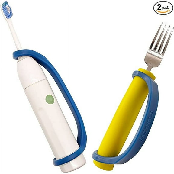 EazyHold Navy Silicone Universal Cuff, Large to X-Large Hands, Fits Adaptive Eating and Weighted Utensils, Foam Tubing, Thick Easy Grip Handles, Grooming, Daily Living Aid 2-Pack 8"